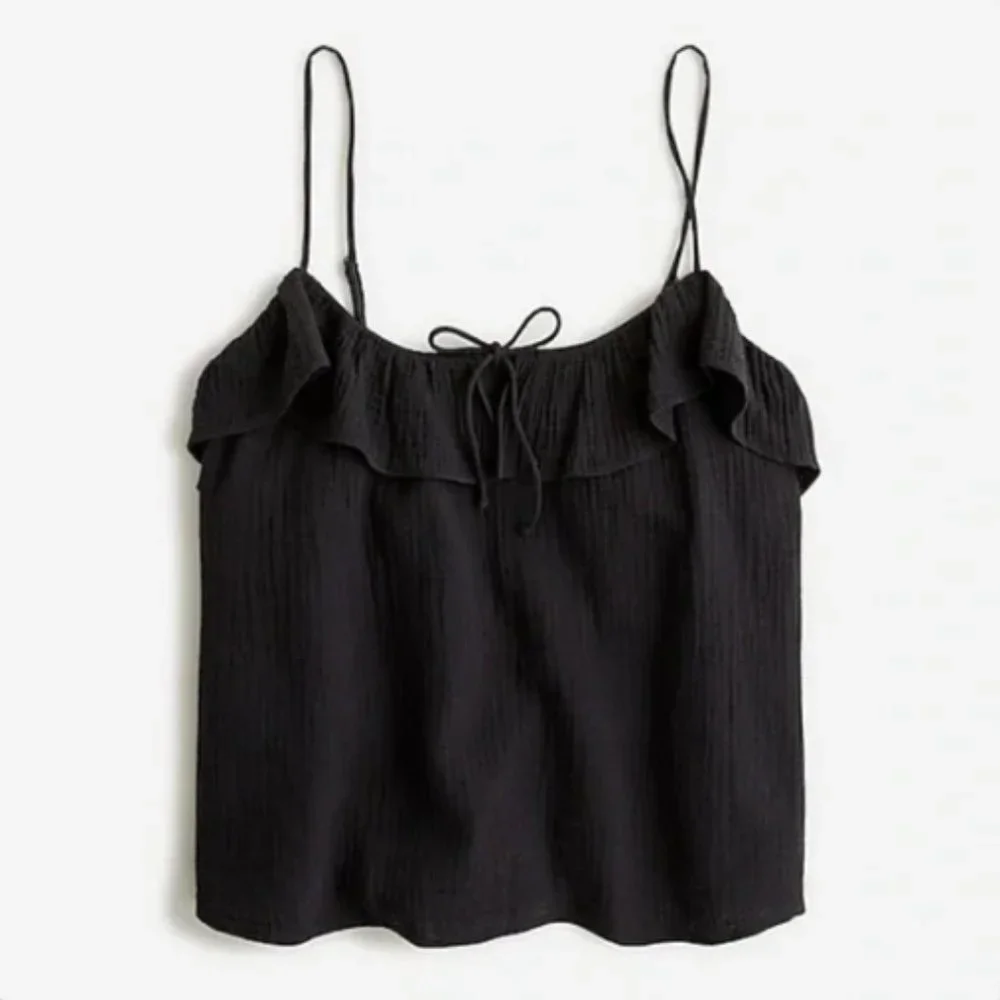 J. Crew Ruffle Soft Gauze Camisole Black Size XXL NEW NWT
